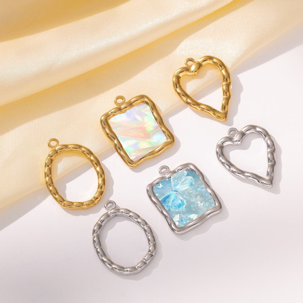 Resin Craft Material - 5pcs Stainless Steel Heart Round Open