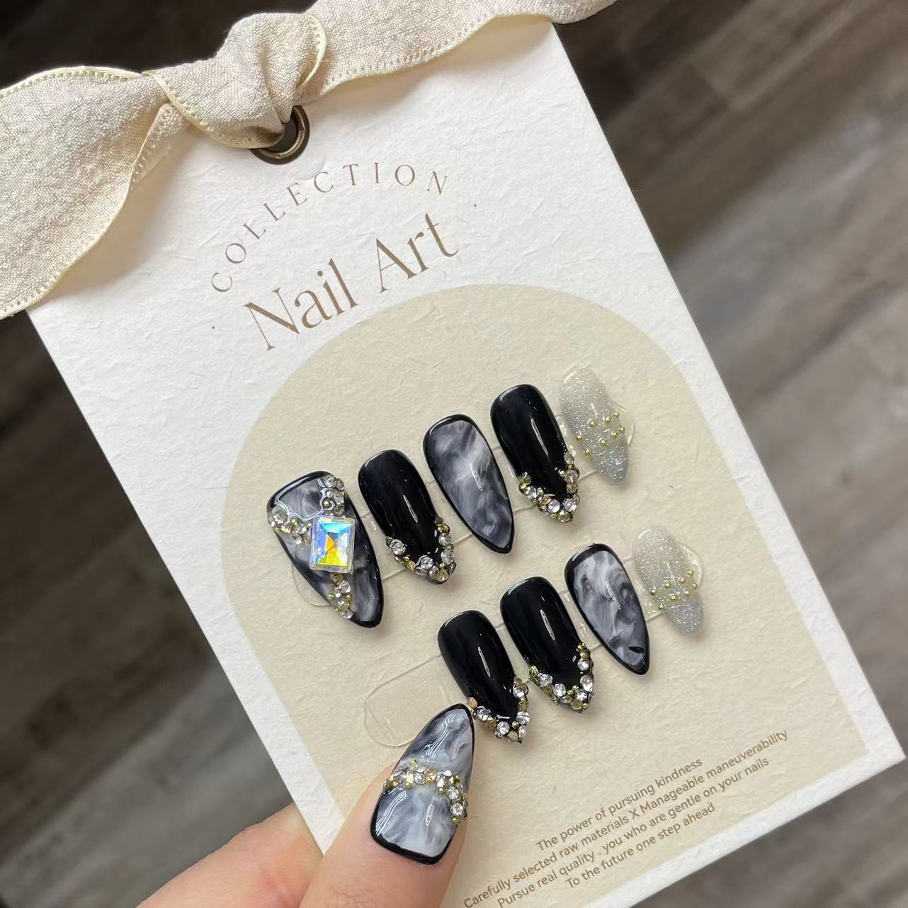 Resin Craft Material - Handmade Press on Nails Black Cool