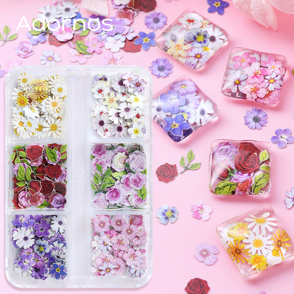 Gold Foil Flakes - 6 Grids Flowers Wood Pulp Chips