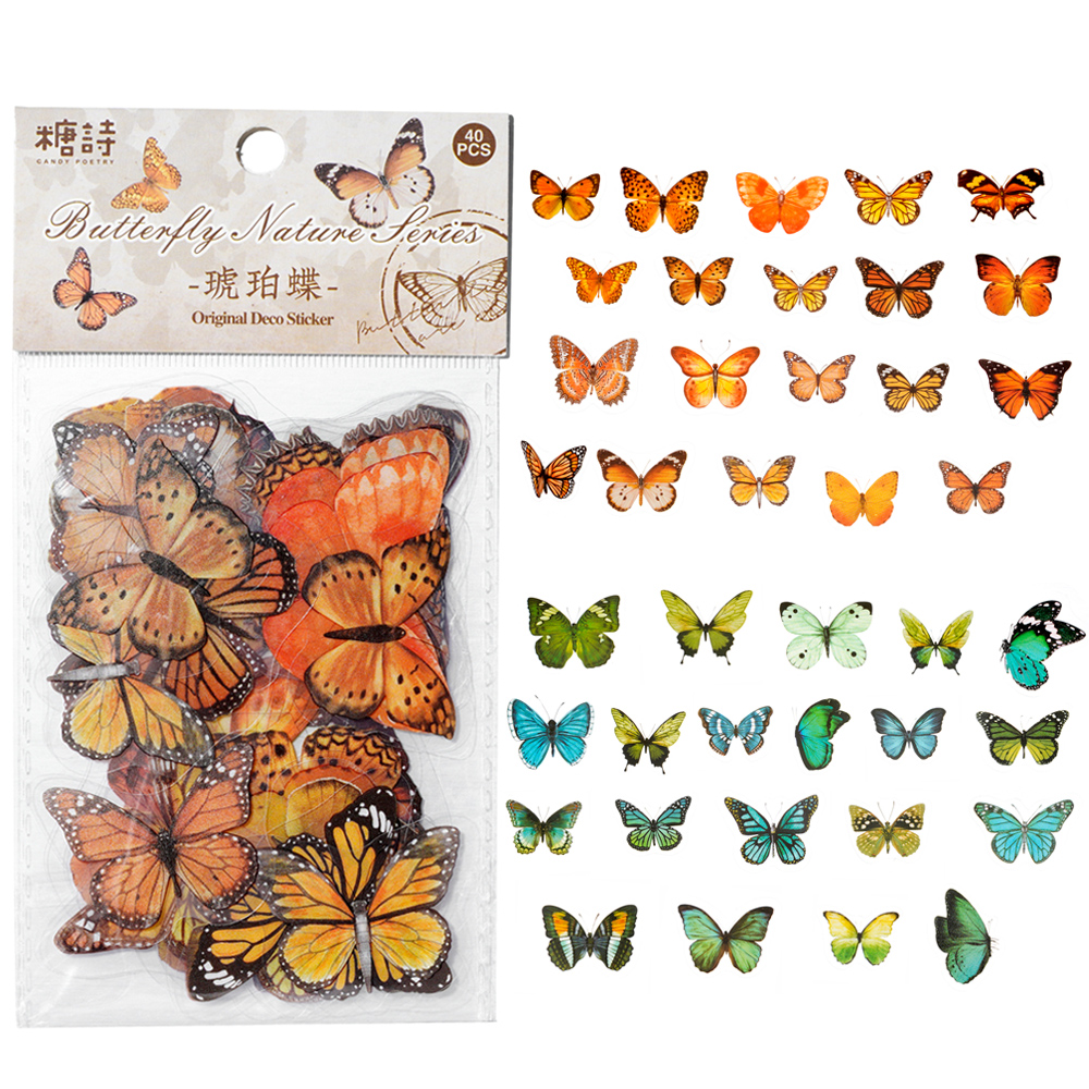 Gold Foil Flakes - 40pcs Colorful Butterfly Wings Stickers Epoxy