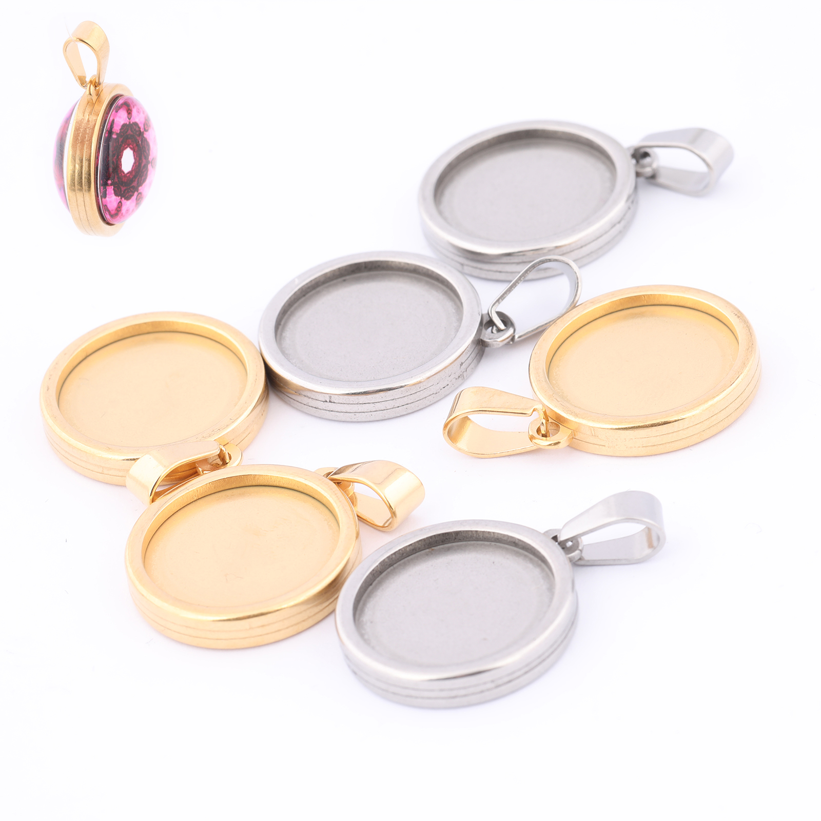 5pcs Stainless Steel Gold Plat - Bezels Set Pendant บทวิจารณ์และราคา