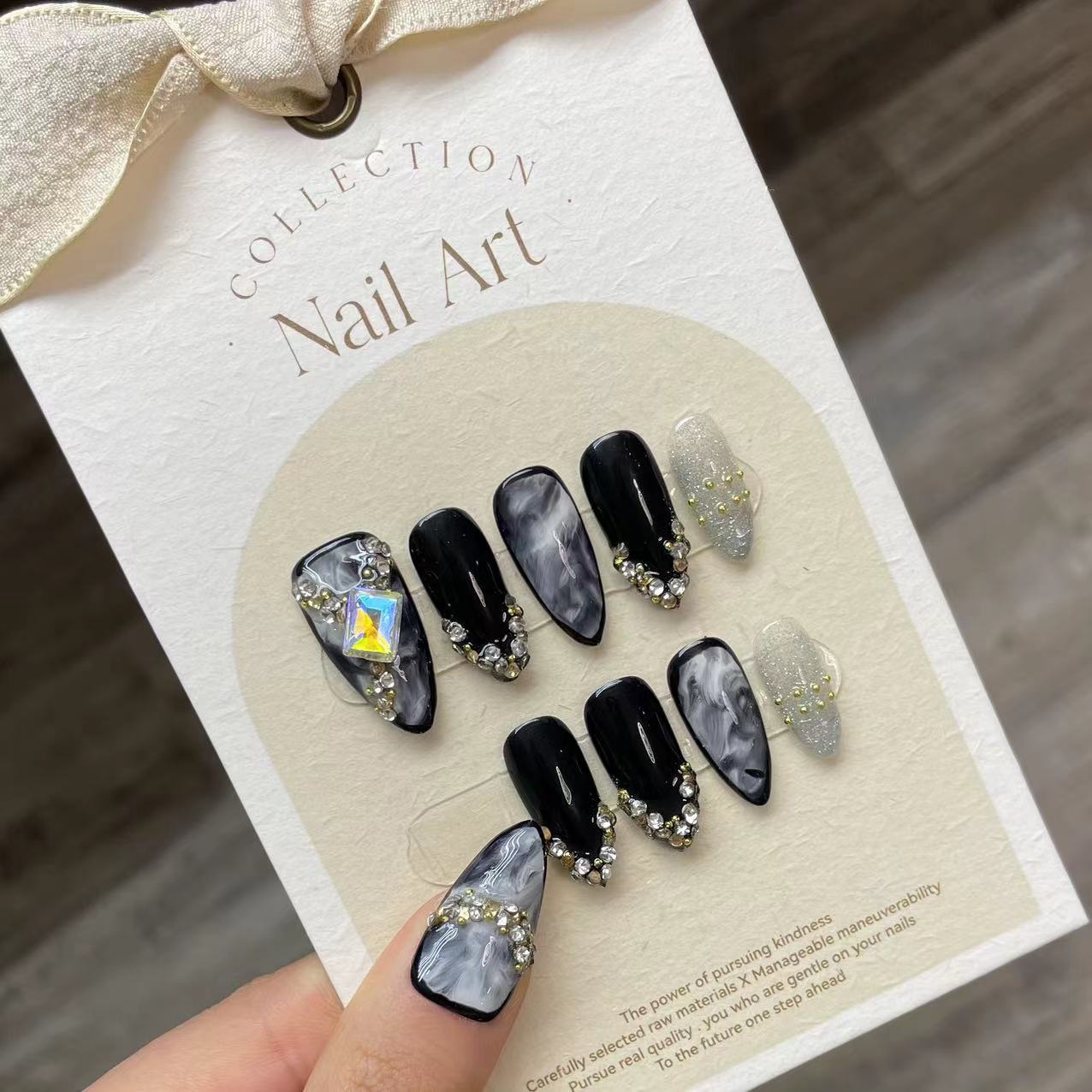 Handmade Press on Nails Black  - Resin Craft Material บทวิจารณ์และราคา