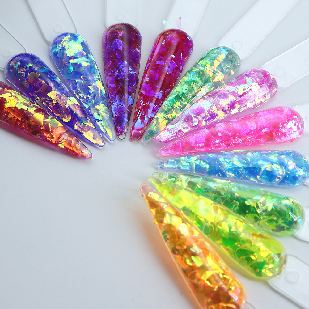 12 Grids/Box Iridescent Glitte - Gold Foil Flakes บทวิจารณ์และราคา