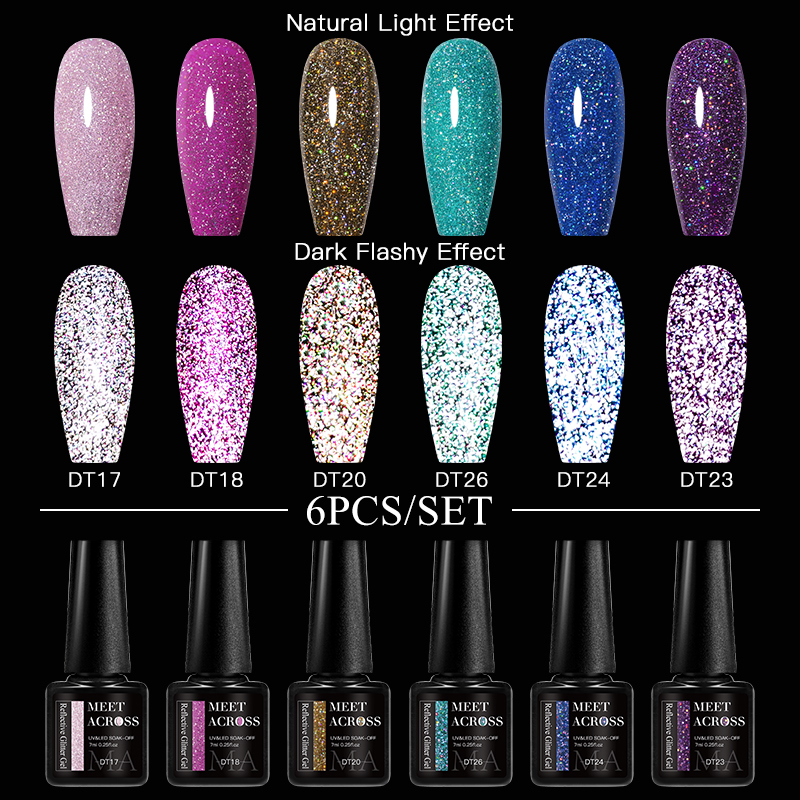 6Pcs Glitter Nail Gel Polish S - Resin Glitter Pack บทวิจารณ์และราคา