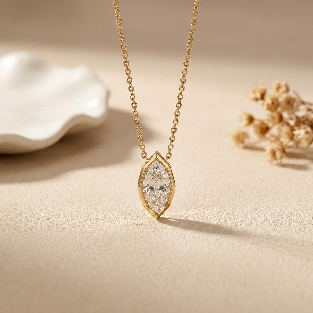 3Carat Bezel Set Marquise Cut  - Bezels Set Pendant บทวิจารณ์และราคา