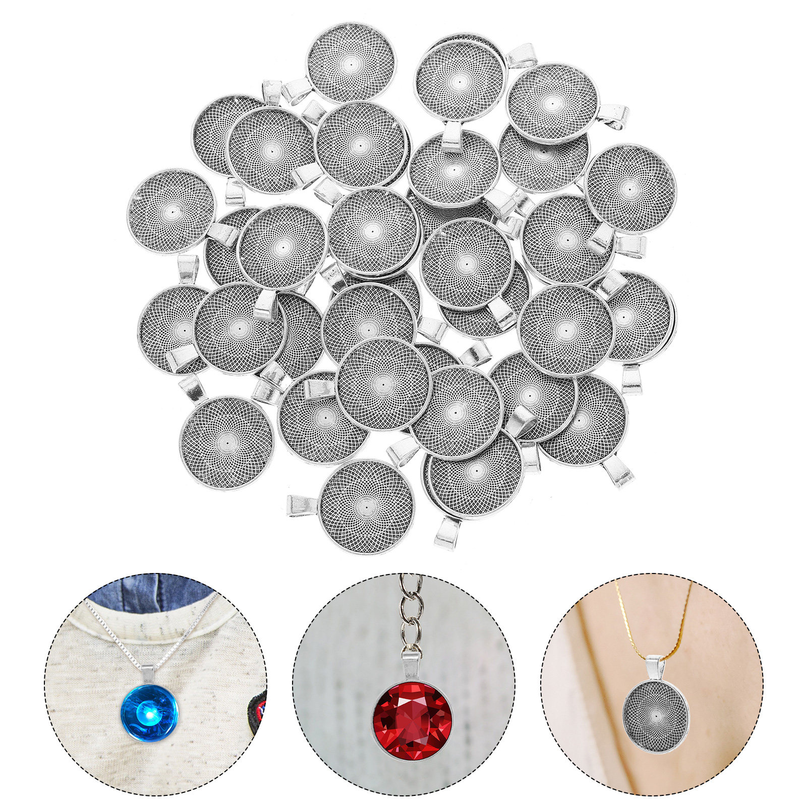 40Pcs Round Pendant Trays Flat - Bezels Set Pendant บทวิจารณ์และราคา