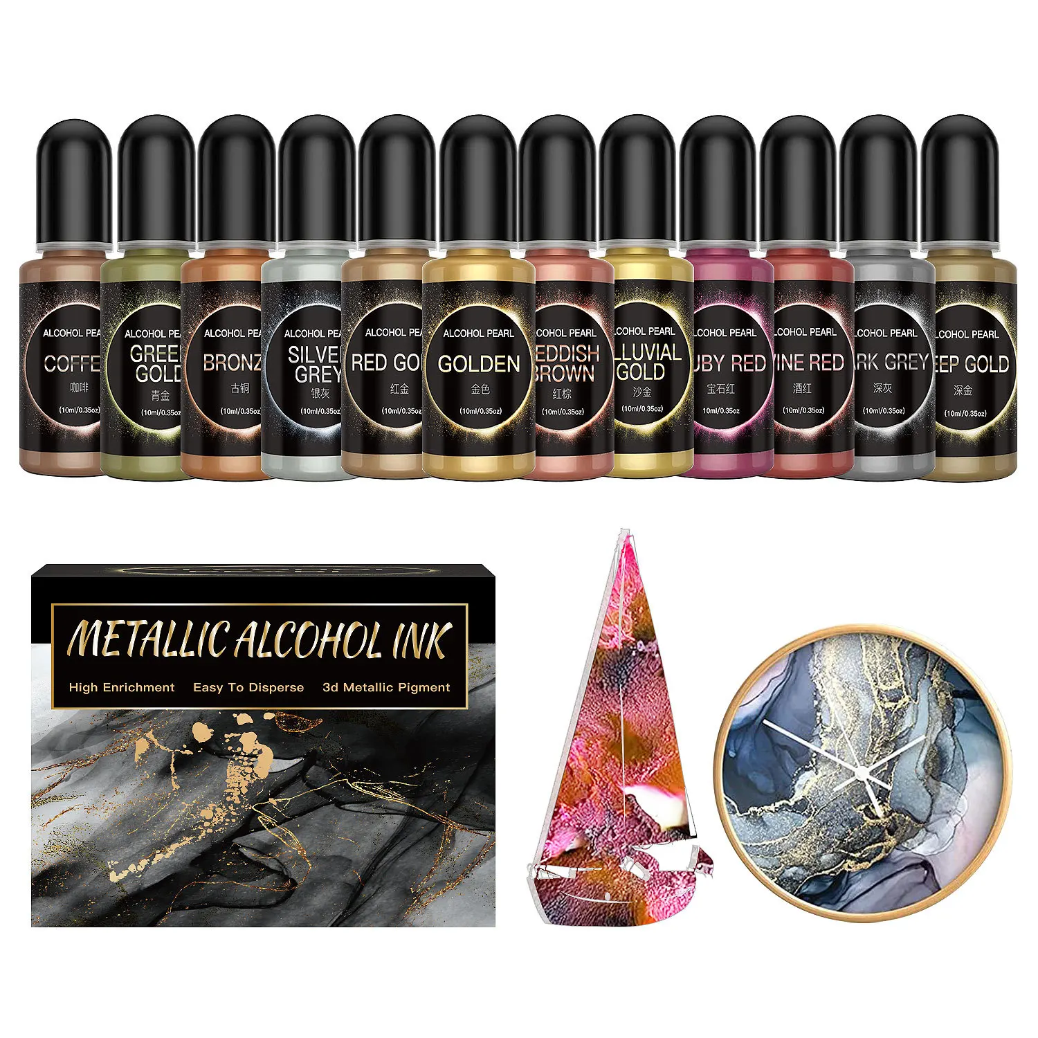 12PCS Metal Resin Pigment 10ml - Resin Dye Alcohol บทวิจารณ์และราคา