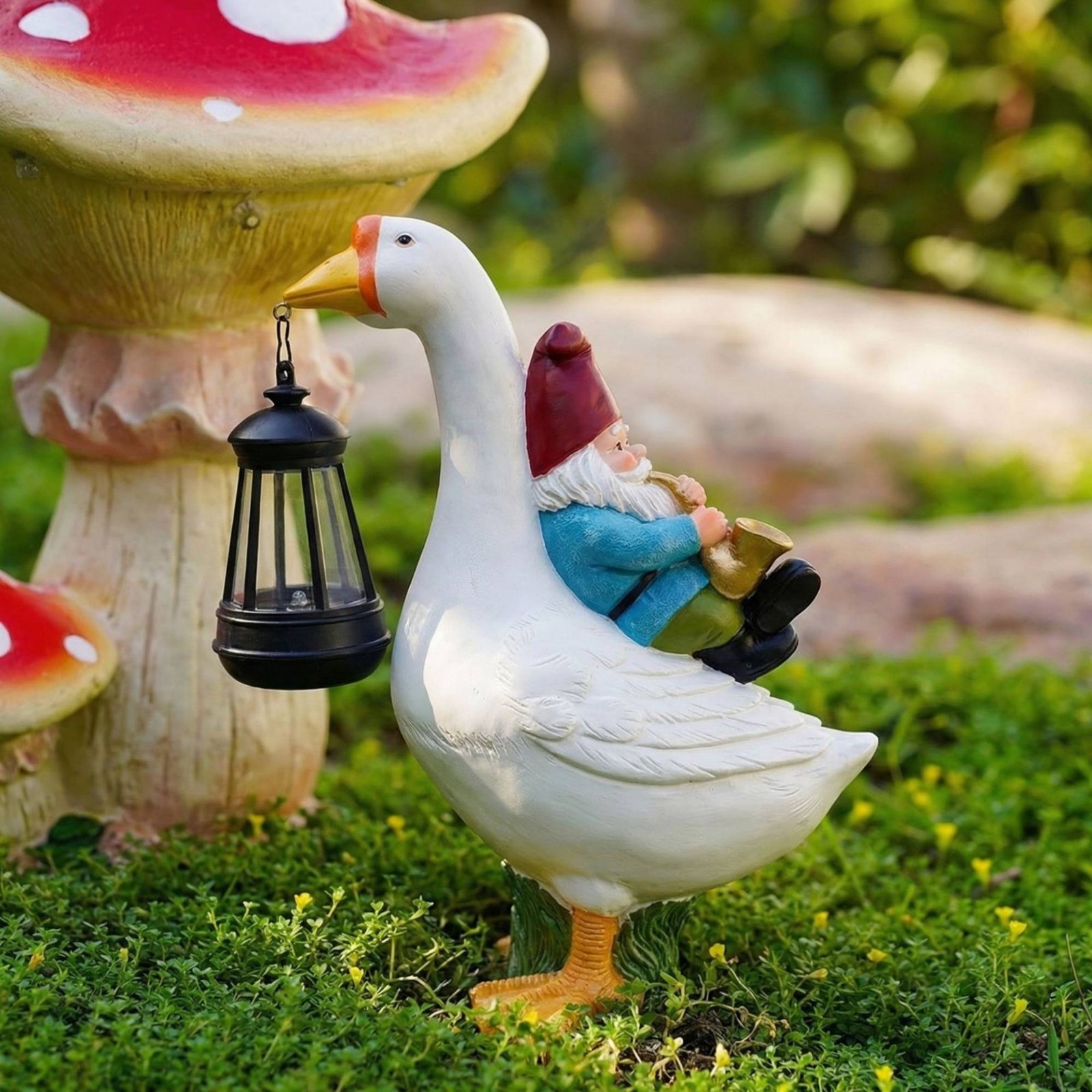 Gnome Riding Goose Statue Weat - Crafting Resin บทวิจารณ์และราคา
