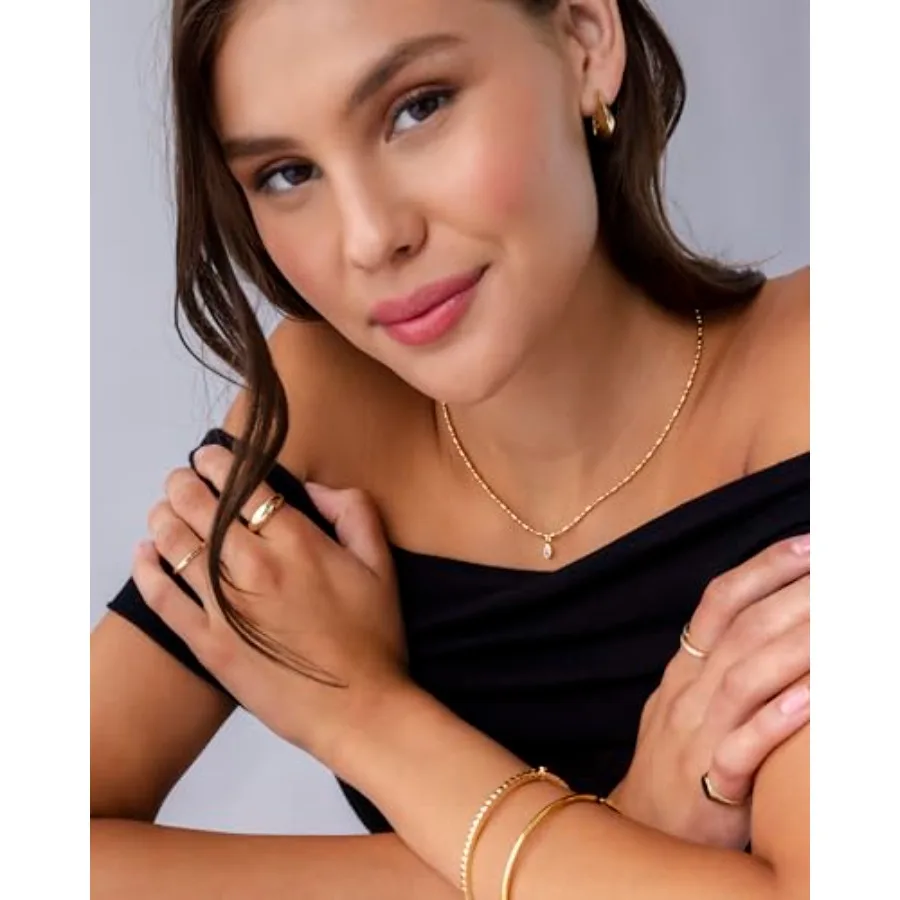 14K Gold Plated Dainty Tube Ba - Bezels Set Pendant บทวิจารณ์และราคา